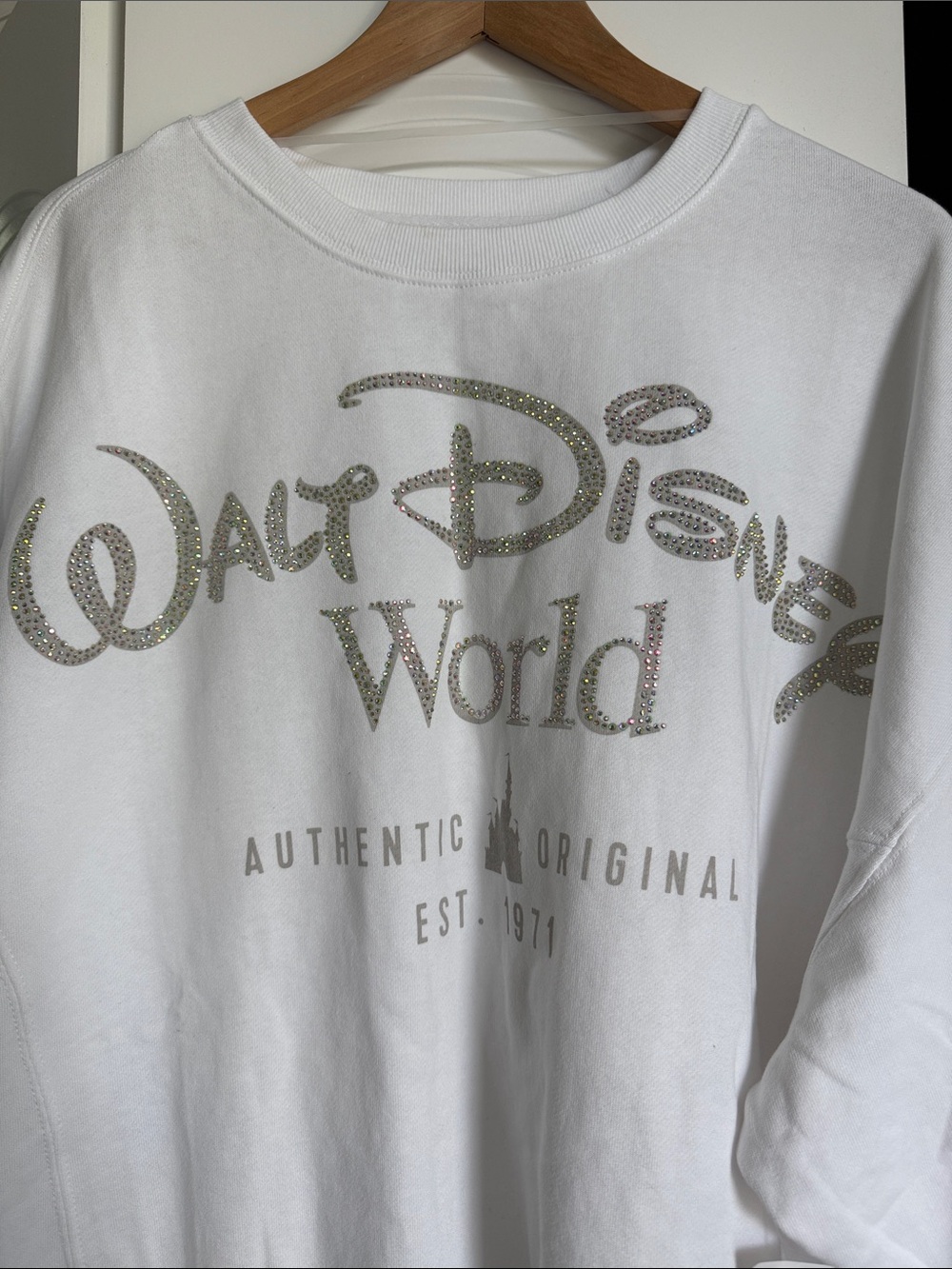 Disney World White  Glittery Crewneck Sweatshirt
